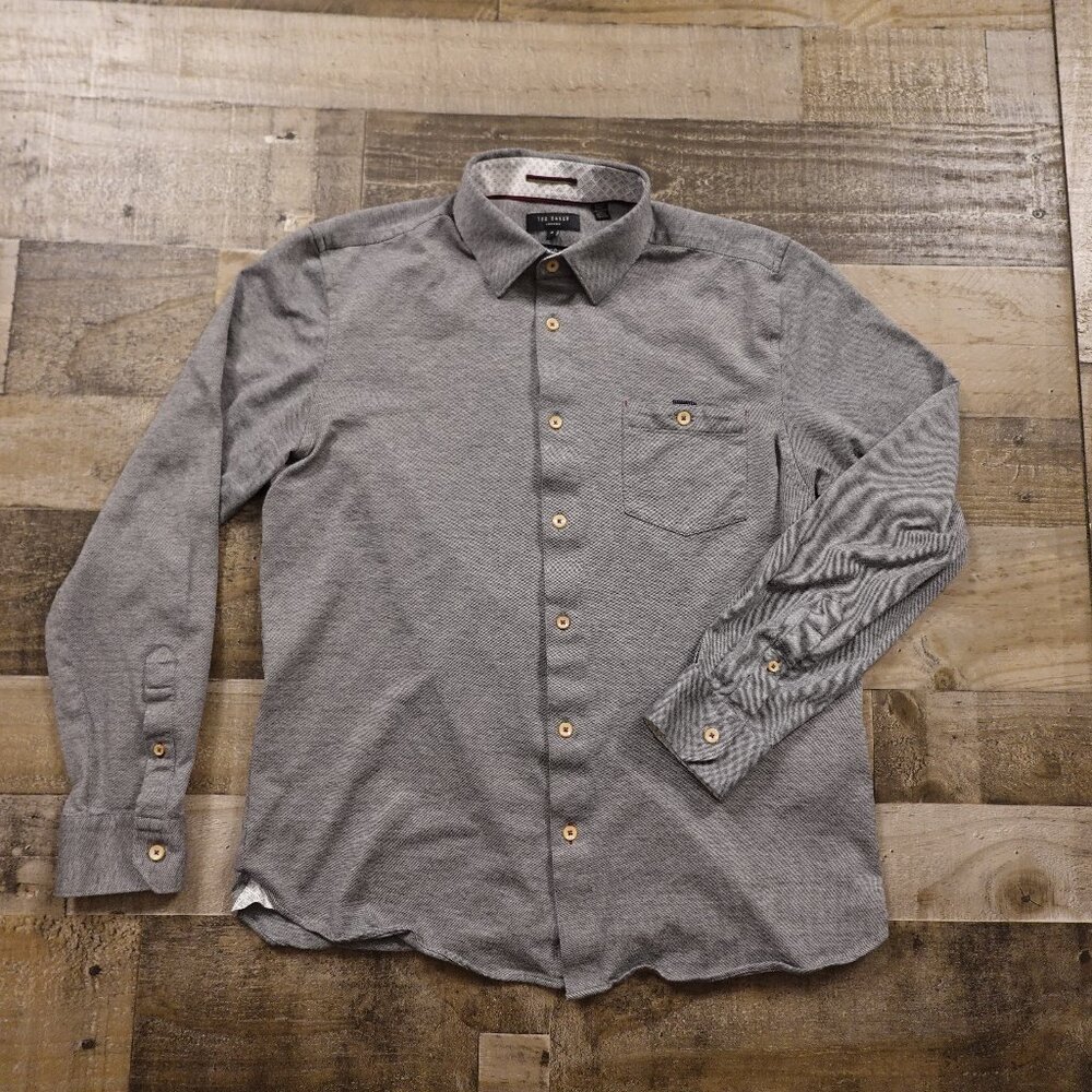 Ted Baker London‎ Gray Long Sleeve Button-Up Shirt – Ted Size 4 (Large)